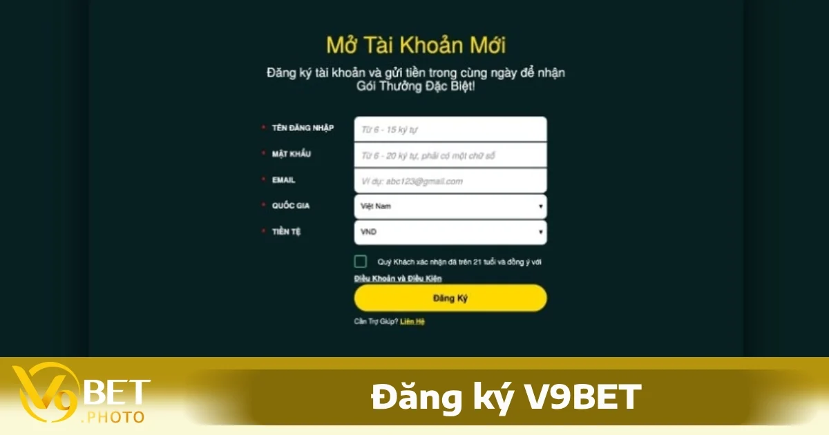 Đăng Ký V9BET Hướng Dẫn Chi Tiết Từng Thao Tác Nhanh Chóng 2 Điền thông tin đăng ký V9BET để hoàn tất đăng ký
